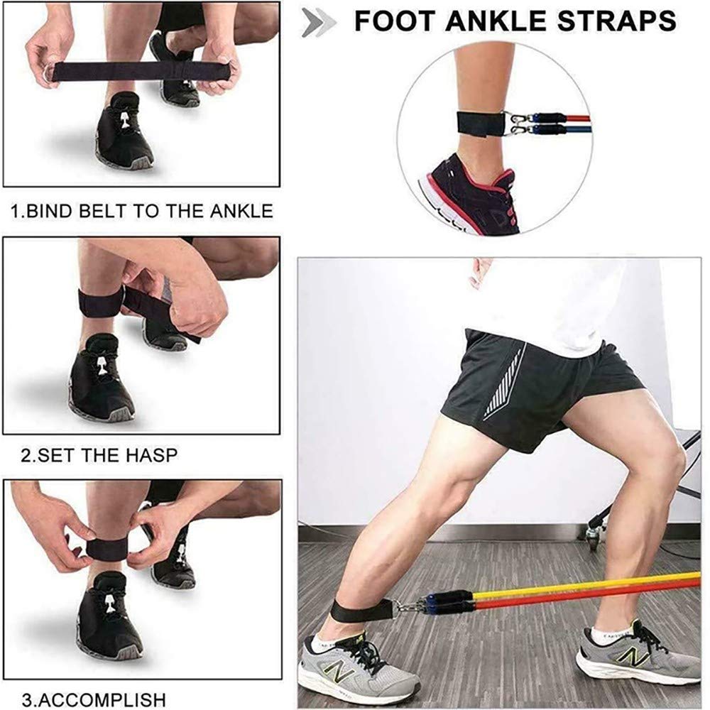 Resistenza Band Set Bande di Resistenza,5 Bande Elastiche in Lattice con Maniglie,Gancio per Fissaggio alla Porta Cinghie Punta Piedi e Borsa,per Attrezzi da Fitness,Yoga,Pilates