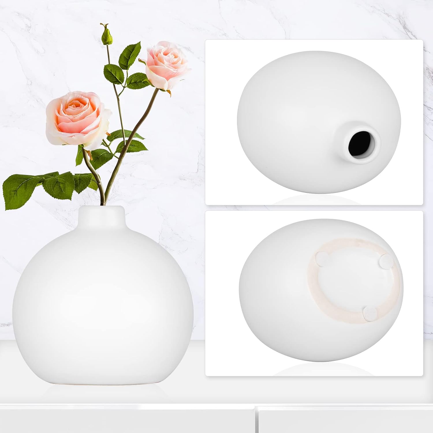 Ceramic Vase Small White Vase- Flower Vases for Home Decor, Dry Flower Vases for Modern Farmhouse, Living Room Decoration, Table Décor, Bookshelf, Mantle, Entryway (White) - Image 5