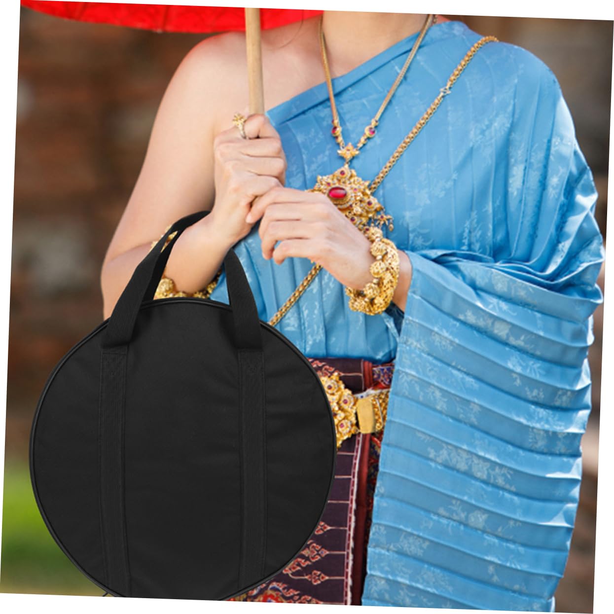 Toyvian Paquet de Rangement pour Gong et Cymbales 2pcs en Tissu Oxford Noir Étanche Poignée Portable pour Musiciens et Artistes Diamètre 40 Cm Épaisseur 8 Cm