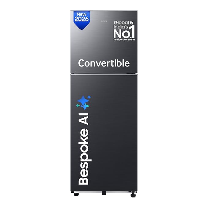 Samsung 236 L, 3 Star, Bespoke AI, Convertible, Digital Inverter Frost Free Double Door Refrigerator (RT80H28U3FHL, Black DOI, 2026 Model)