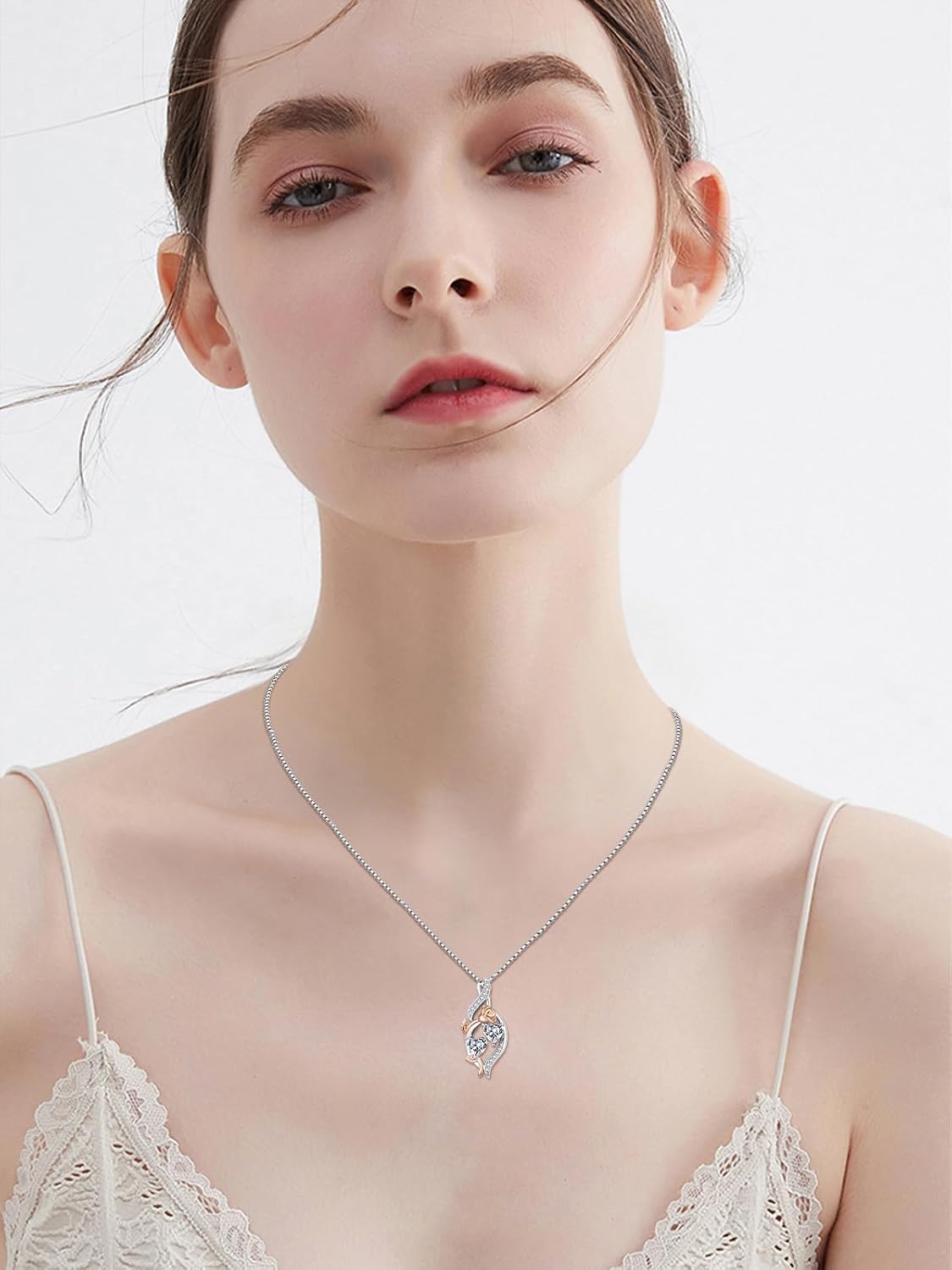 KQ&TTENG Double Birthstone Necklaces for Women - 18K Gold Plated Birthstone Jewelry Anniversary Valentines Day Mother's Day Birthday Gifts for Her Wife Girlfriend Mom