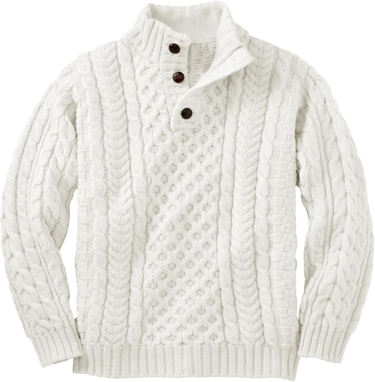 Makkrom Kids and Boys Mock Neck Pullover Sweater Long Sleeve Button Cable Knitted Jumper