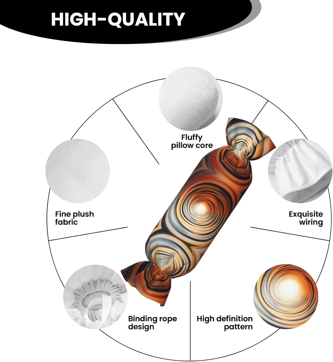 Dizzy Color Circle Candy Cylindrical Pillow - Sleeping Pillow Soft Support for Back, Stomach or Side Sleepers