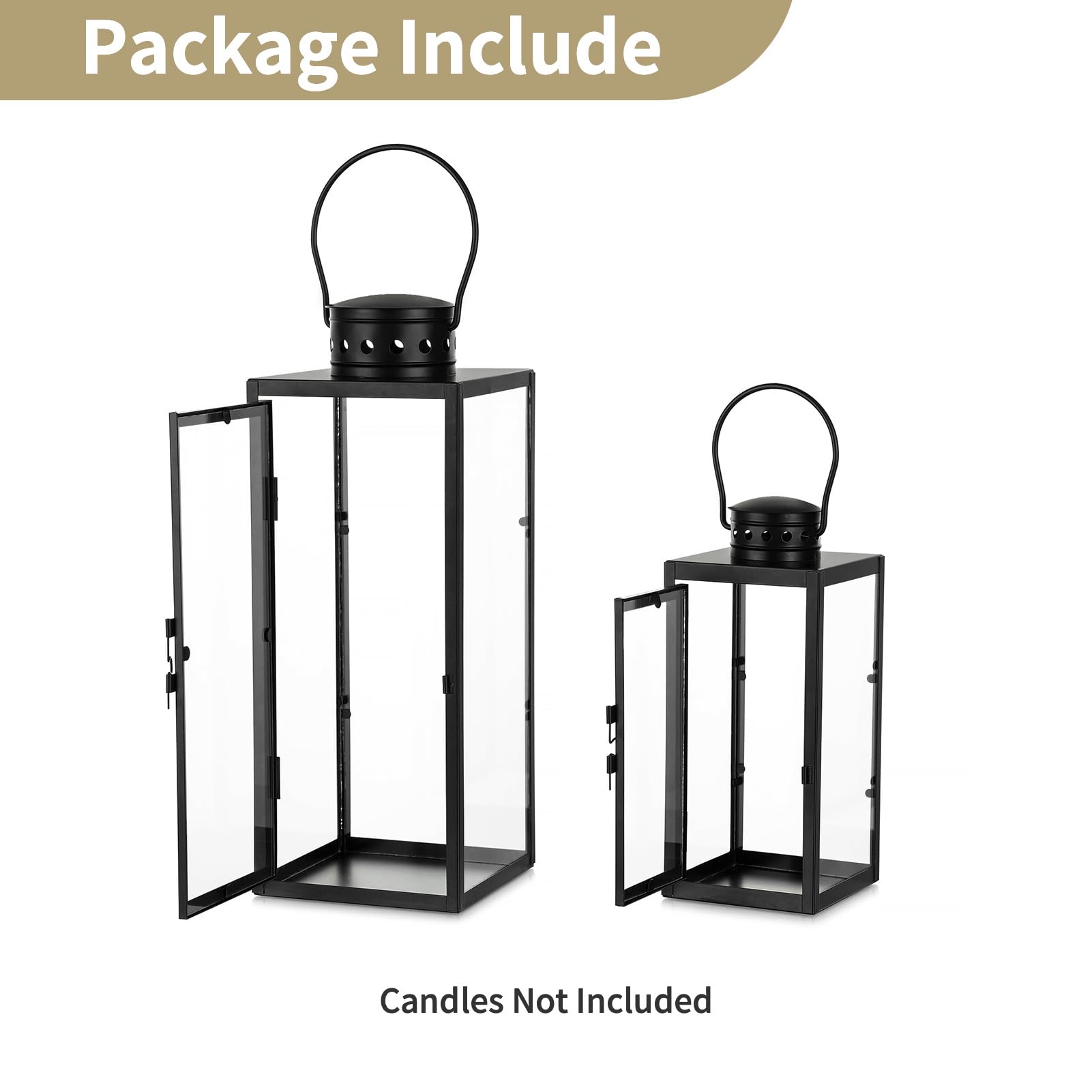 NUPTIO Lanterne Bougie Extérieur Noire 24cm 35cm Métal Lanternes Outdoor Funéraire Cimetière Résistant Aux Intempéries Jardin
