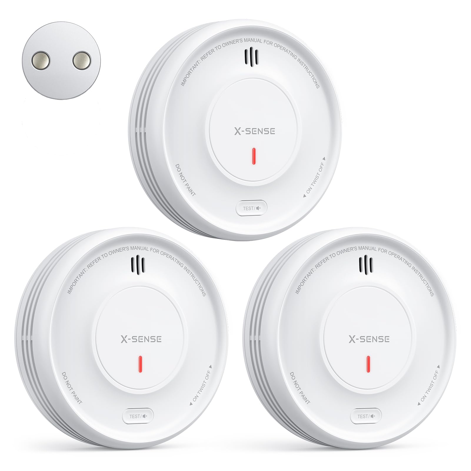 Detector de Humo Inteligente X-Sense con Montaje Magnético, Interconectado Inalámbrico, Batería Reemplazable de 10 Años, Función App Requiere Estación Base SBS50, Modelo XS0D-MR, 3 Unidad
