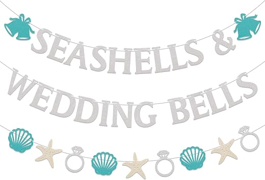 Seashells and Wedding Bells Banner Coastal Beach Bachelorette Party Decorations Last Toast on the Coast Banner, Coastal Bachelorette Weekend Decor Silver Glitter