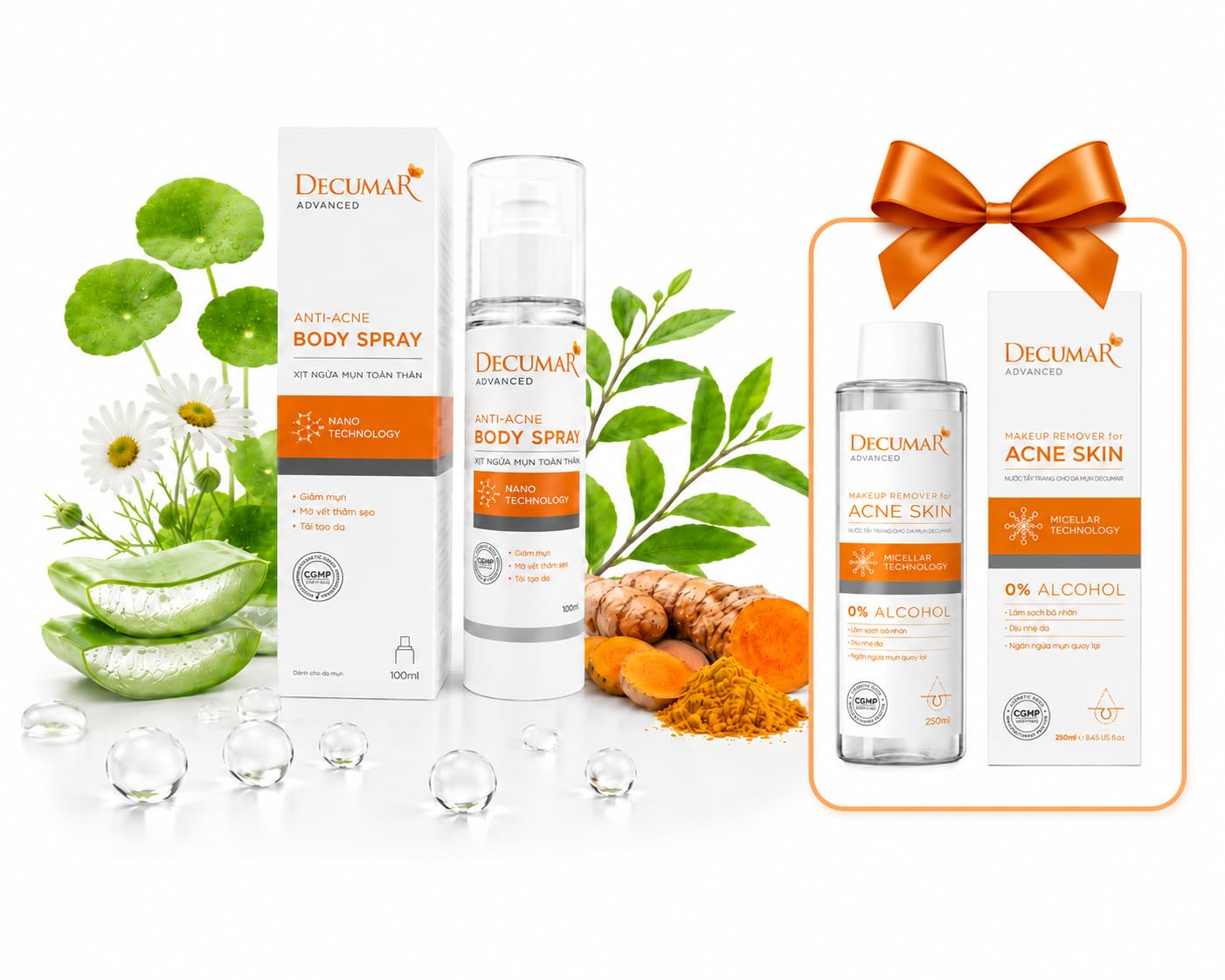 Decumar Advanced Back & Body Clarifying Spray for Oily & Blemish-Prone Skin with Glycolic Acid, Zinc PCA, Panthenol & Centella, 100 mL / 3.38 fl oz – Includes Advanced Micellar Cleansing Water with Wi