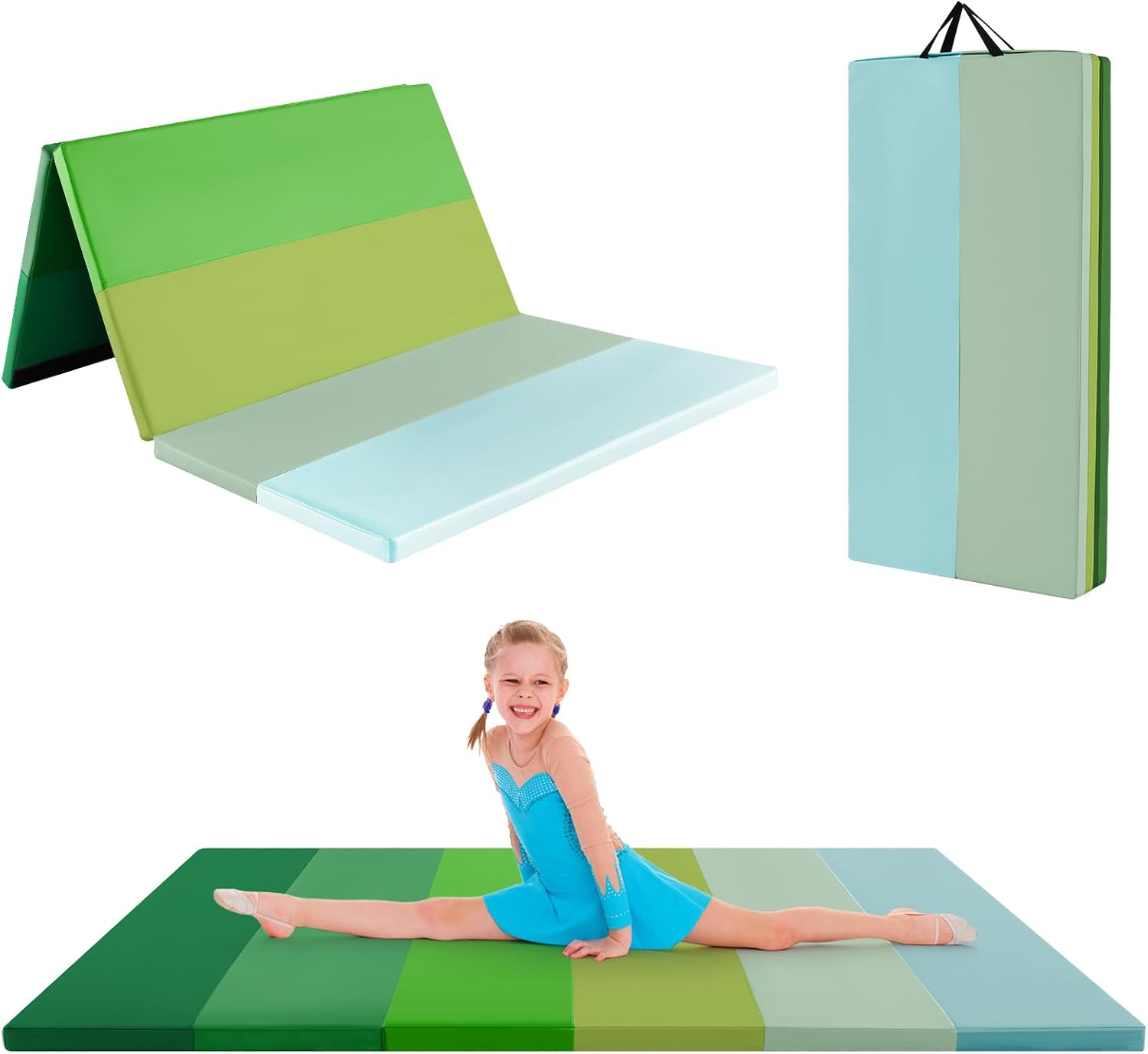 COSTWAY Składana mata gimnastyczna, 200 x 75 cm, miękka mata podłogowa, 5-krotnie składana, z poliuretanu, z uchwytem do noszenia, mata sportowa, do fitnessu, do domu, dla dzieci i dorosłych