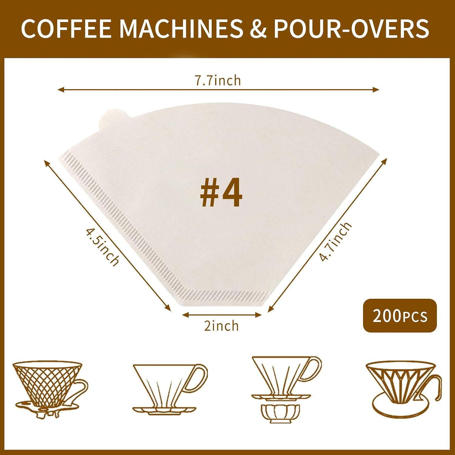 200 Count Coffee Filters #4, Cone Coffee Filter 8-12 Cup, White image 2