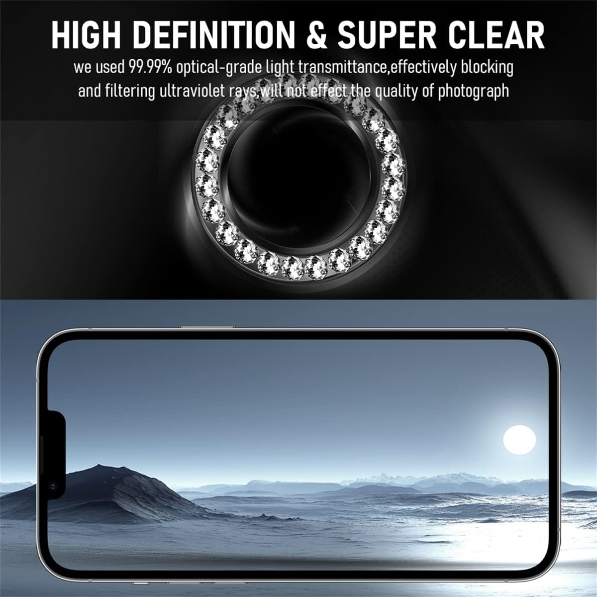 Suoman 3-Pack Diamond Camera Cover Circle Tempered Glass for iPhone 12 Pro Max Lens Protector, for iPhone 12 Pro Max 6.7 inch [Not Affect Night Shots] - Diamonds-Black