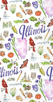 IHR Ideal Home Range Dinner Napkins Rosanne Beck State Collection Disposable 3-Ply Paper Hand Towels, 8.5" x 4.5", Illinois, 16-Count