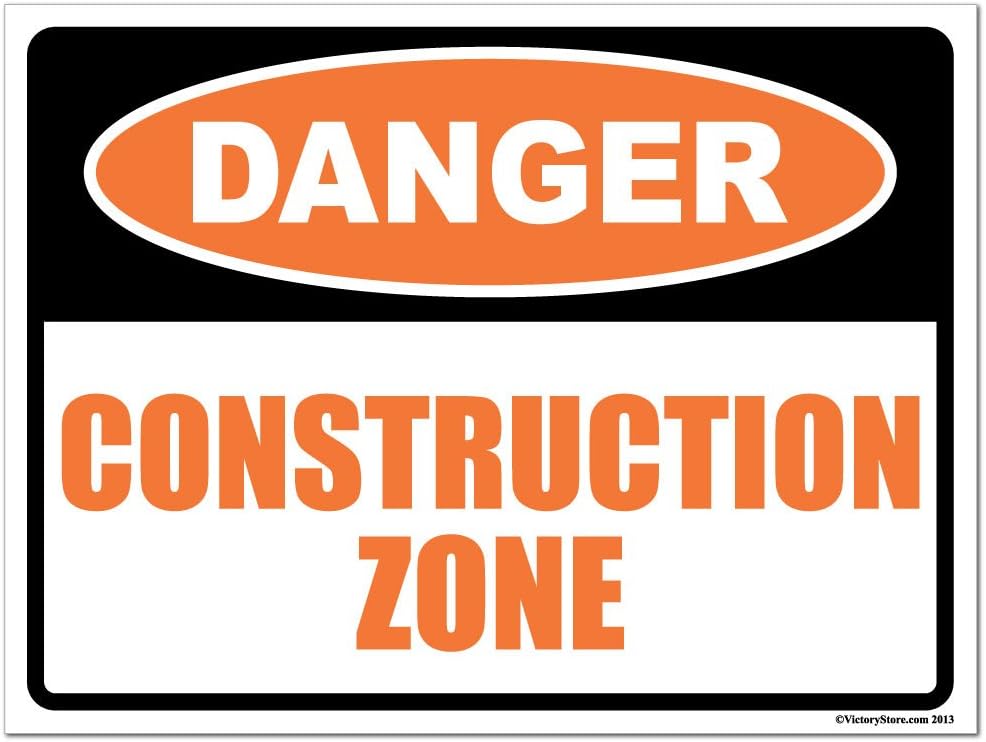 VictoryStore Yard Sign Outdoor Lawn Decorations: Danger Construction Zone Plastic Sign, Size 18 inch x 24 inch