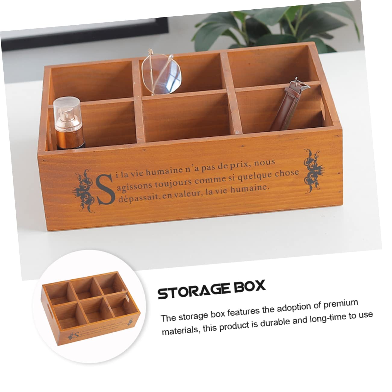 Caja de Almacenamiento Retro de Escritorio Seis Compartimentos de Madera