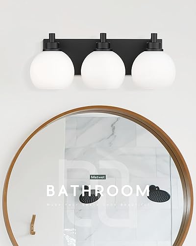 Miniatura 8 de VL195-MB-ML-3 - Lámpara de tocador de baño de 3 luces, apliques de pared modernos con pantalla de cristal blanco leche, accesorios de iluminación