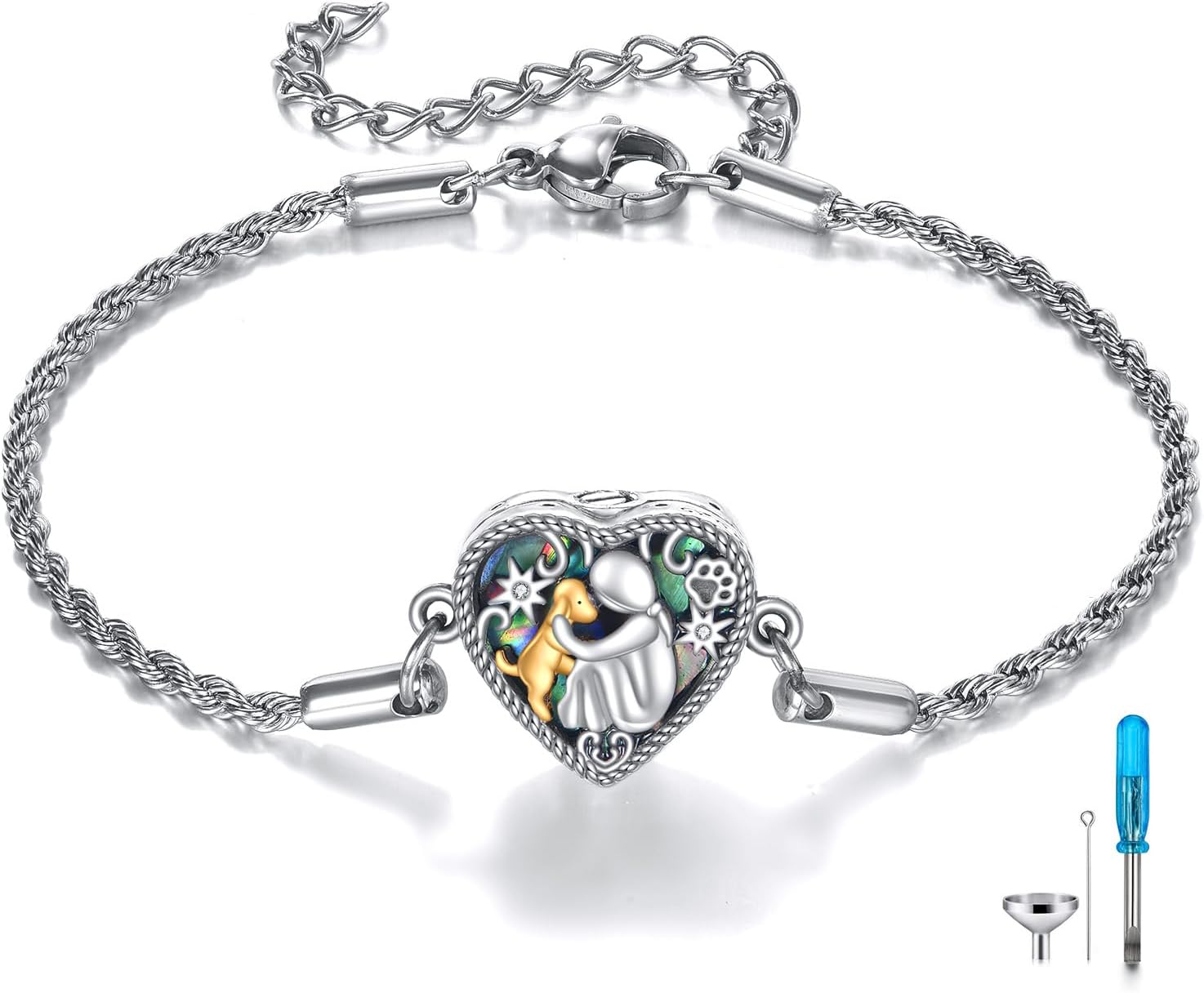 925 Sterling Silver Dog Urn Bracelet for Ashes, Memorial Keepsake Cremation Jewelry Gifts for Dog Lovers Women, with 6.5" to 8.5" Stainless Steel Chain