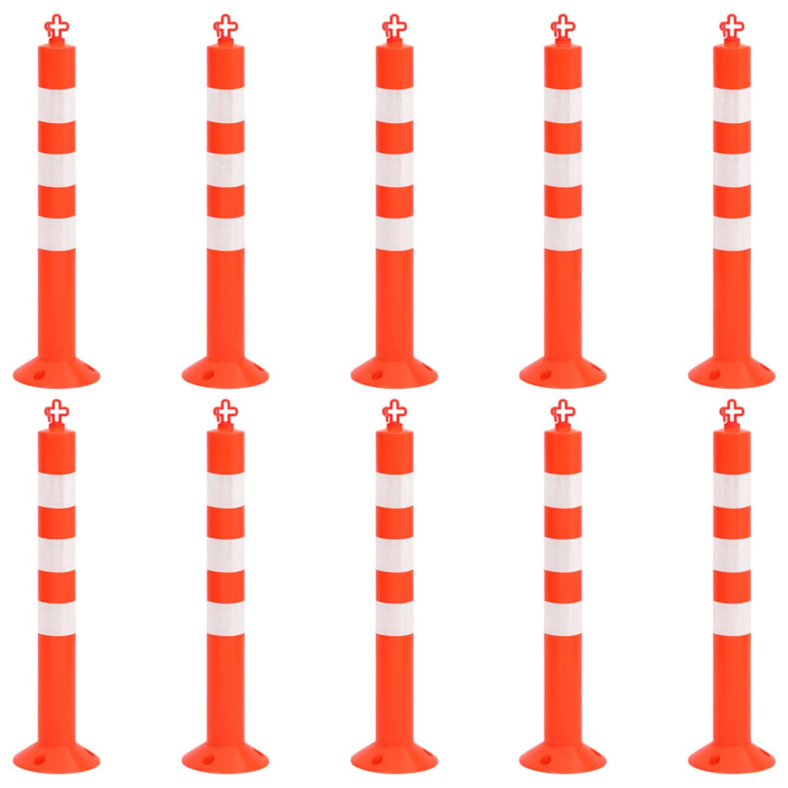 Homgoday Bolardos de Control de Tráfico con Cadena Reflectante - 10 Unidades, Rojo y Plateado, 75 cm de Altura