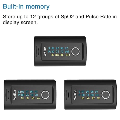 Miniatura 3 de Wellue - Pulsioxímetro de dedo 60F monitor de saturación de oxígeno en la sangre con alarma pilas bolsa de transporte y cordón para el uso de