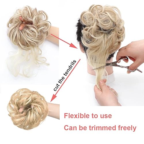 Miniatura 5 de KETHBE Moño desordenado, extensión de moño despeinado, extensión de moños, banda elástica para el cabello, moño rizado para mujeres (rubio dorado