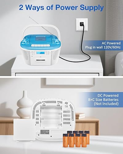 Miniatura 6 de Gelielim Combo de reproductor de casete de CD Boombox, radio portátil AMFM para el hogar, sonido estéreo, grabación de cinta, unidad AUXTFUSB,