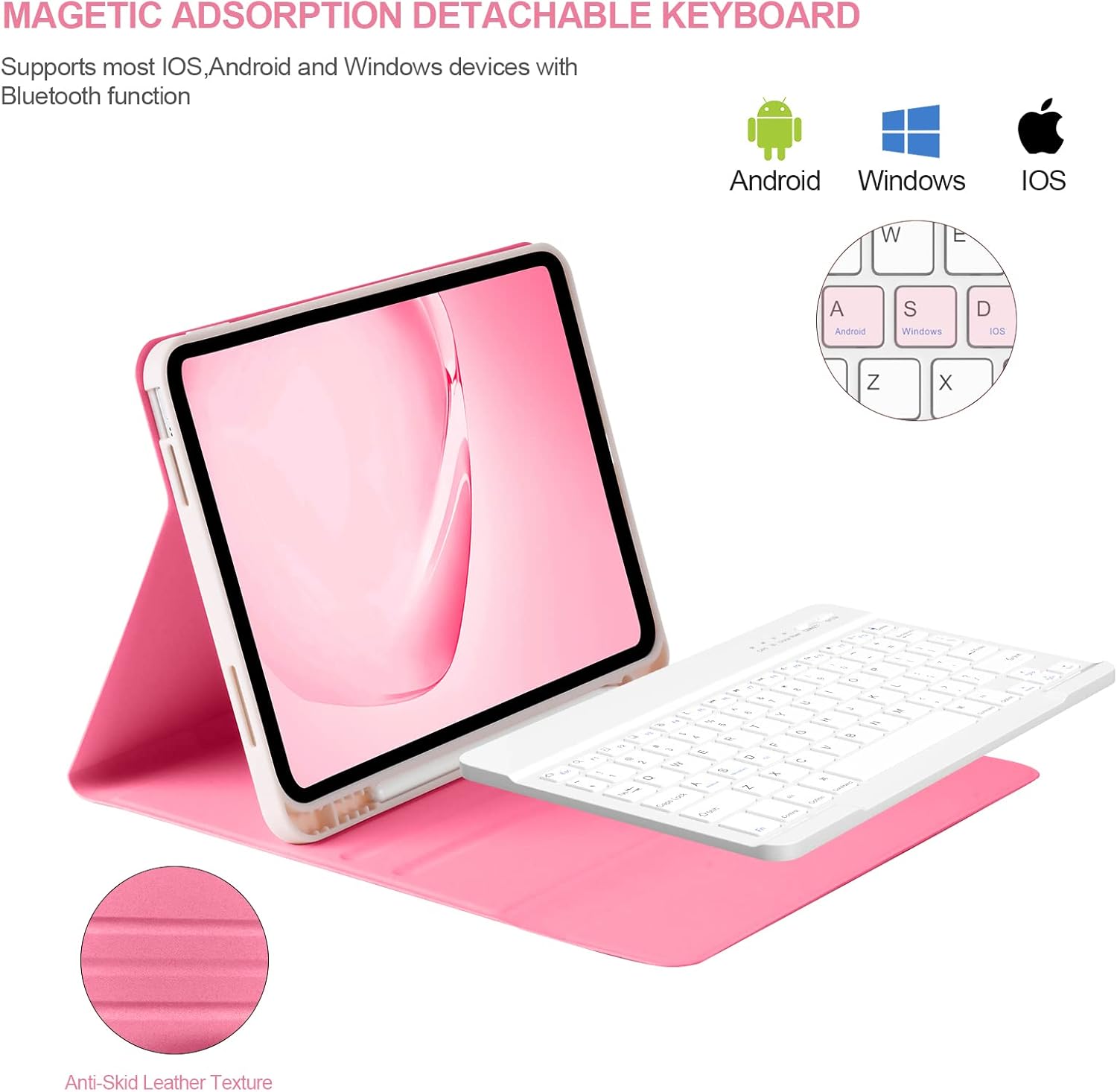 BQSS for iPad (A16) 11th 10th Generation Case with Keyboard, Auto Wake/Sleep, Detachable Wireless Bluetooth Keyboard Case with Pencil Holder for iPad 11-inch A16 2025 10th Gen 10.9 Inch 2022 (Red)