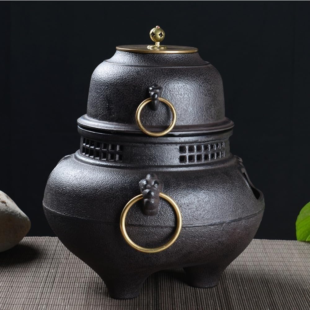茶道具 鬼面風炉釜 鉄釜 銅製風炉 Amazon | Fiauvx 茶釜 風炉釜 切合鬼面風炉 茶釜添え 鉄風炉 茶道具