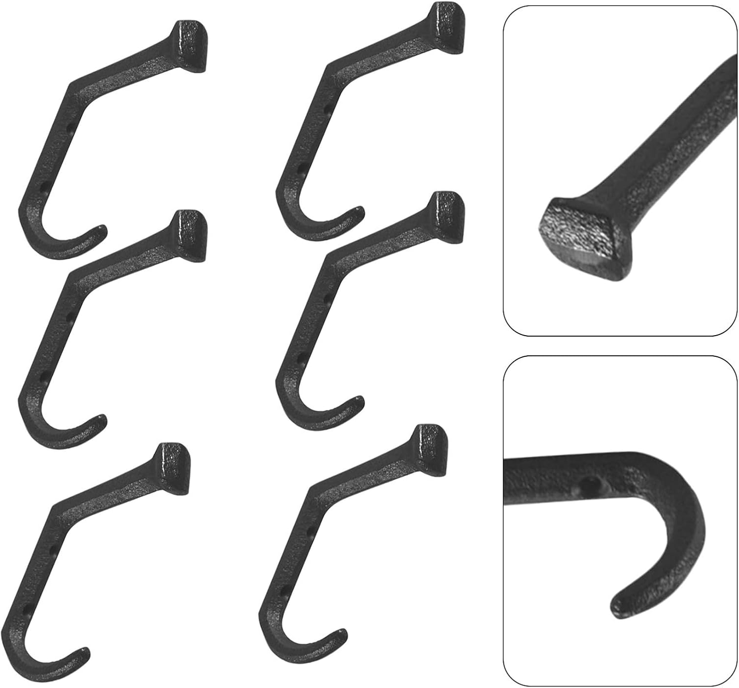 Uonlytech 6pcs Heavy Duty Cast Iron Coat Hooks with Curved Nail Design Rustic Farmhouse Wall Decor Hooks for Towels and Scarves Sturdy Black Wall Mounted Hangers for Entryway