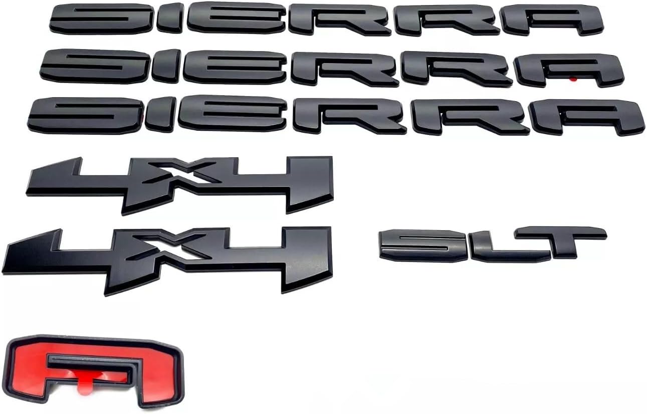 Overlay 6PC 2019+ Sierra 1500 SLT 4X4 Emblem Letters 3D Badge Replacement for Sierra (Matte Black)
