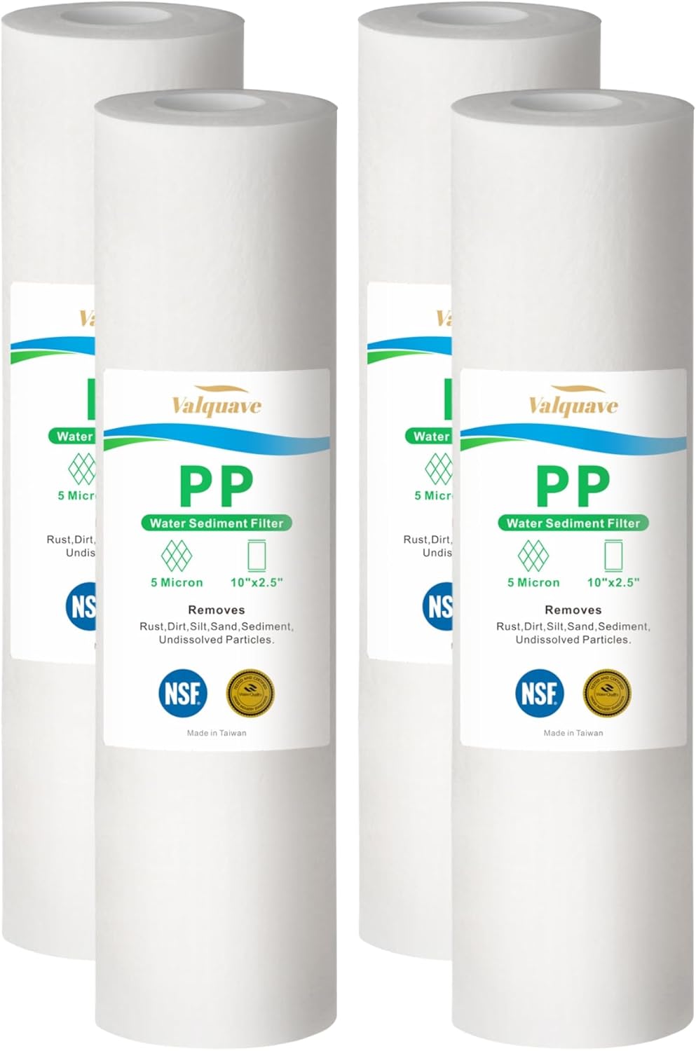 NSF Certified Water Filter Replacement, 4 Pack 10x2.5 Inch Whole House Sediment Filter, 5 Micron PP(Polypropylene)