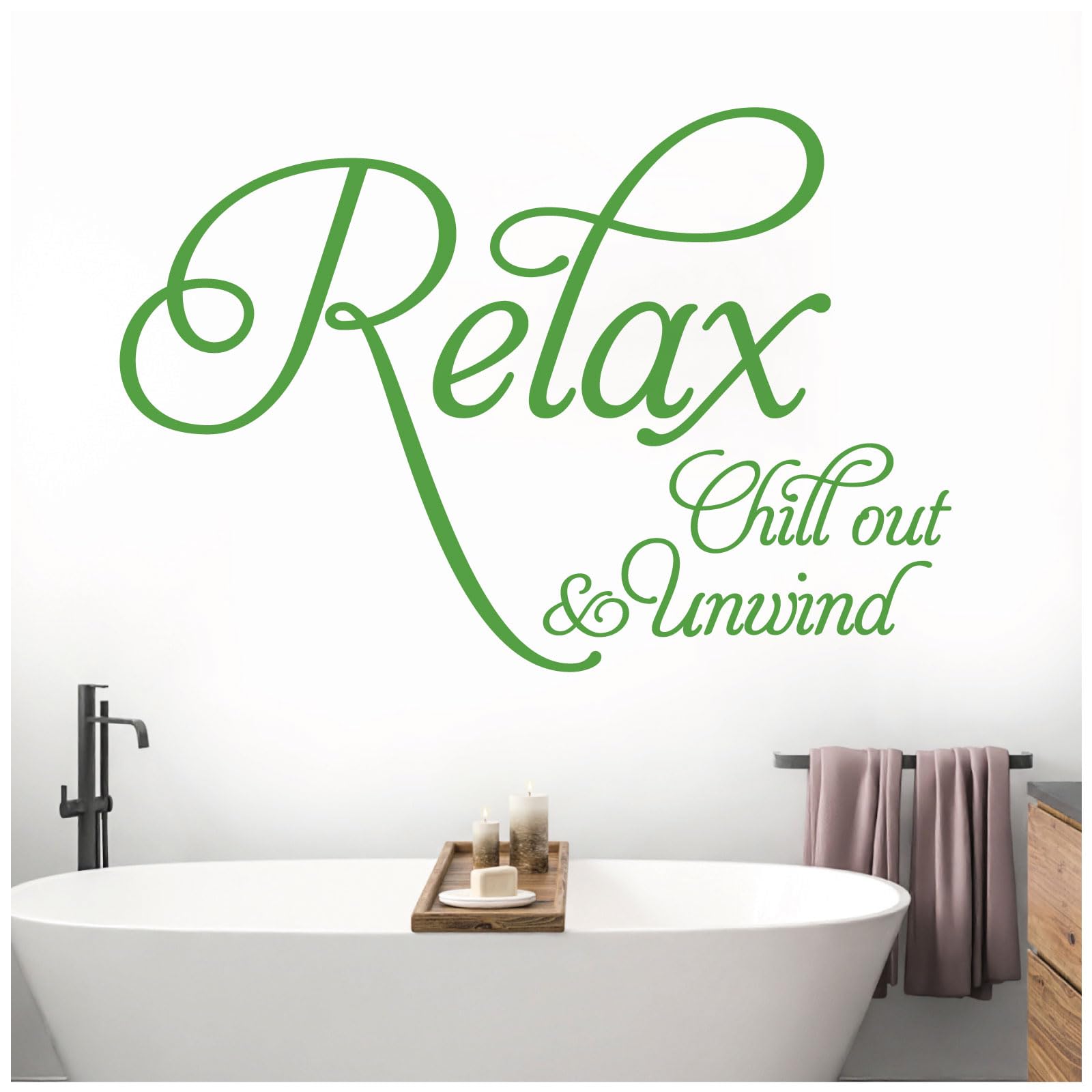 Relax, Chill Out, Unwind - Bathroom, Spa Wall Quote, Decal Wall Art Sticker [Large] [Grass] — image 1