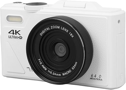 Vista 9 de Cámara digital 4K, 64MP UHD 18X Zoom Autofocus Retro Cámara digital digital, cámara digital compacta con pantalla abatible de 3 pulgadas para Blanco