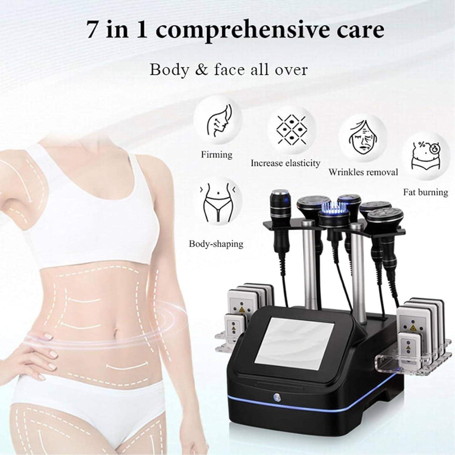 Máquina De Adelgazamiento por Cavitación 7 En 1 40K, Máquina Masajeadora De Rejuvenecimiento De La Piel con Radiofrecuencia Facial Y Corporal, para Tensar La Piel Y Reducir La Grasa