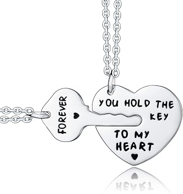 2PCs Couples Necklaces, Couple Necklace Set, Gifts for Girlfriend Wife, Personalized Couples Jewelry - You Hold The Key to My Heart Forever