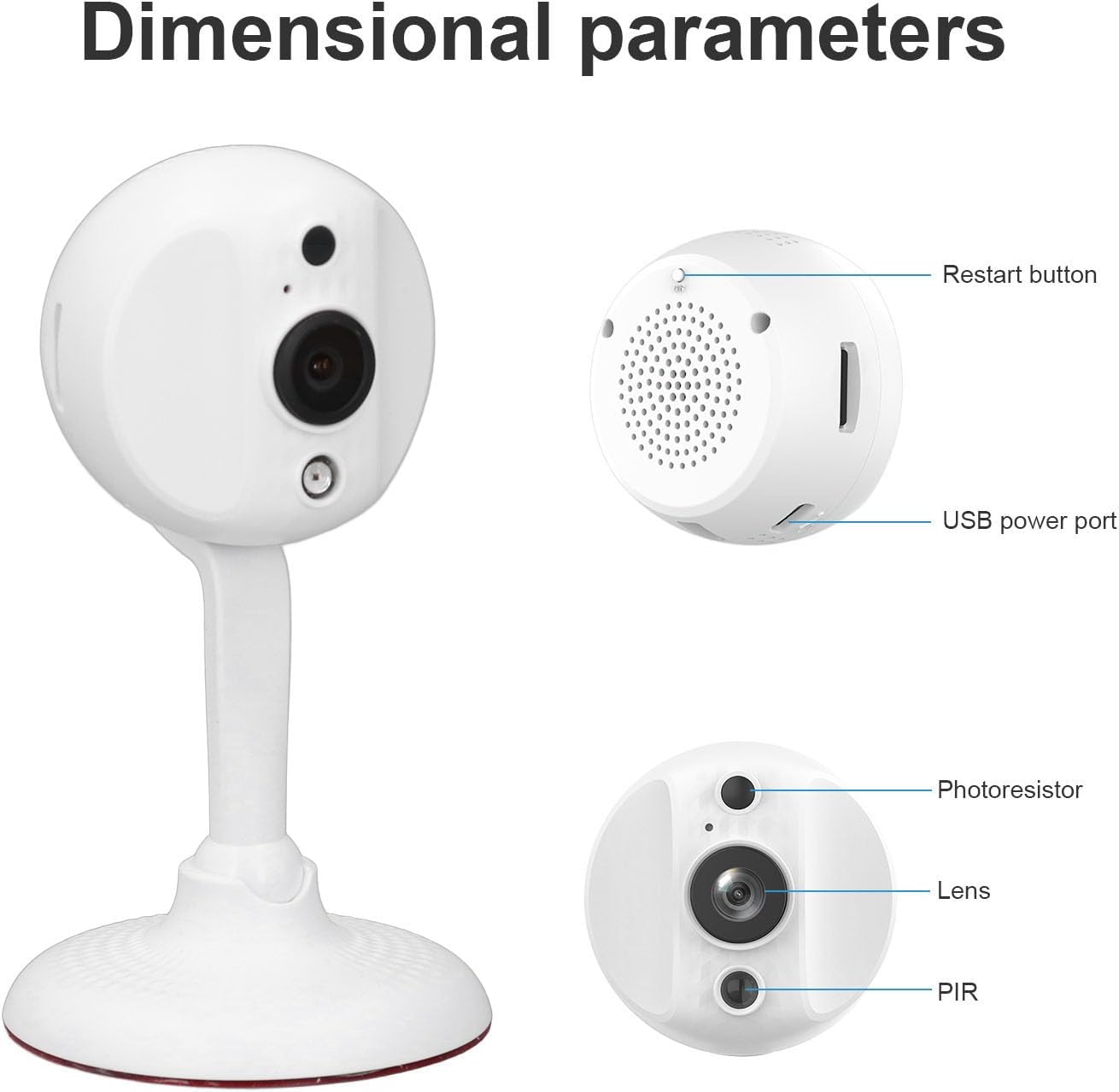 ASHATA Net Security Camera dimensional parameters and ports
