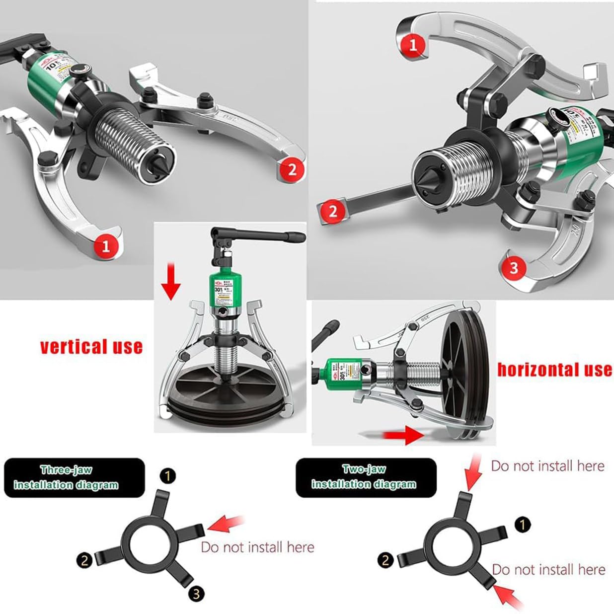 Kit estrattore idraulico, Separatore cuscinetto ruota 2/3 mascella, Capacità 5T-20T, Ganasce in acciaio da 16,5 pollici, Set estrattore cuscinetto mozzo