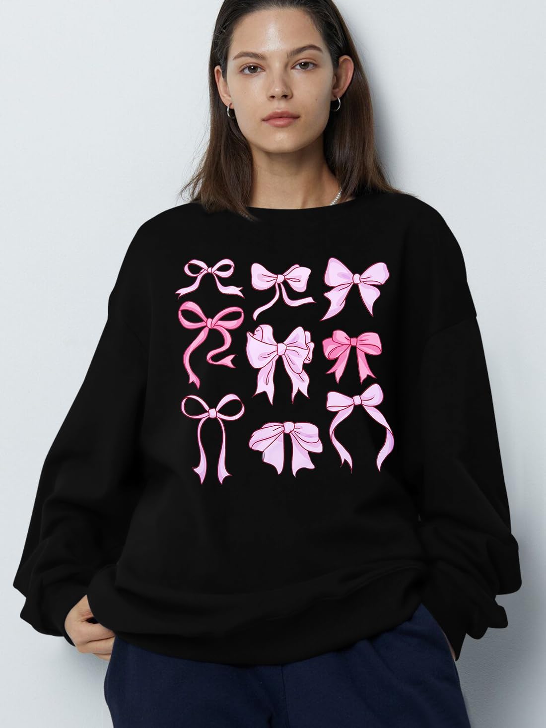 KIDDAD Oversized Bow Sweatshirt for Women Y2K Coquette Long Sleeve Sweater Cute Clean Girl Aesthetic Fall Pullover Tops image 4