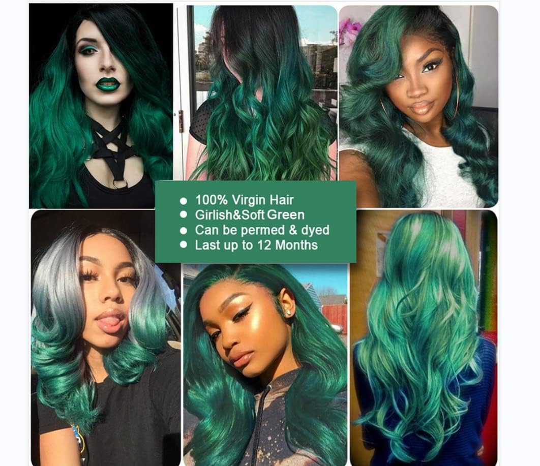 Green Ombre Closure 4x4 Lace Closure 100% Human Hair Brazilian Body Weaving 1b/green Color Virgin Hair Closure Free Part (Green, 10 INCH)