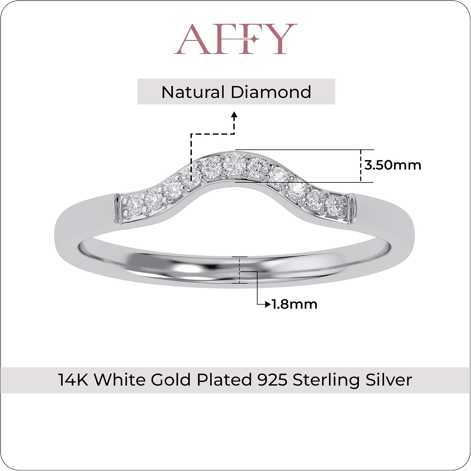 THE JEWEL ZONE Curved Stackable Wedding Band Ring for Women, 0.06 Cttw Round Cut Natural Diamond Accent Anniversary or Promise Ring in 14K Gold Over 925 Sterling Silver (I-J Color/I2-I3 Clarity)