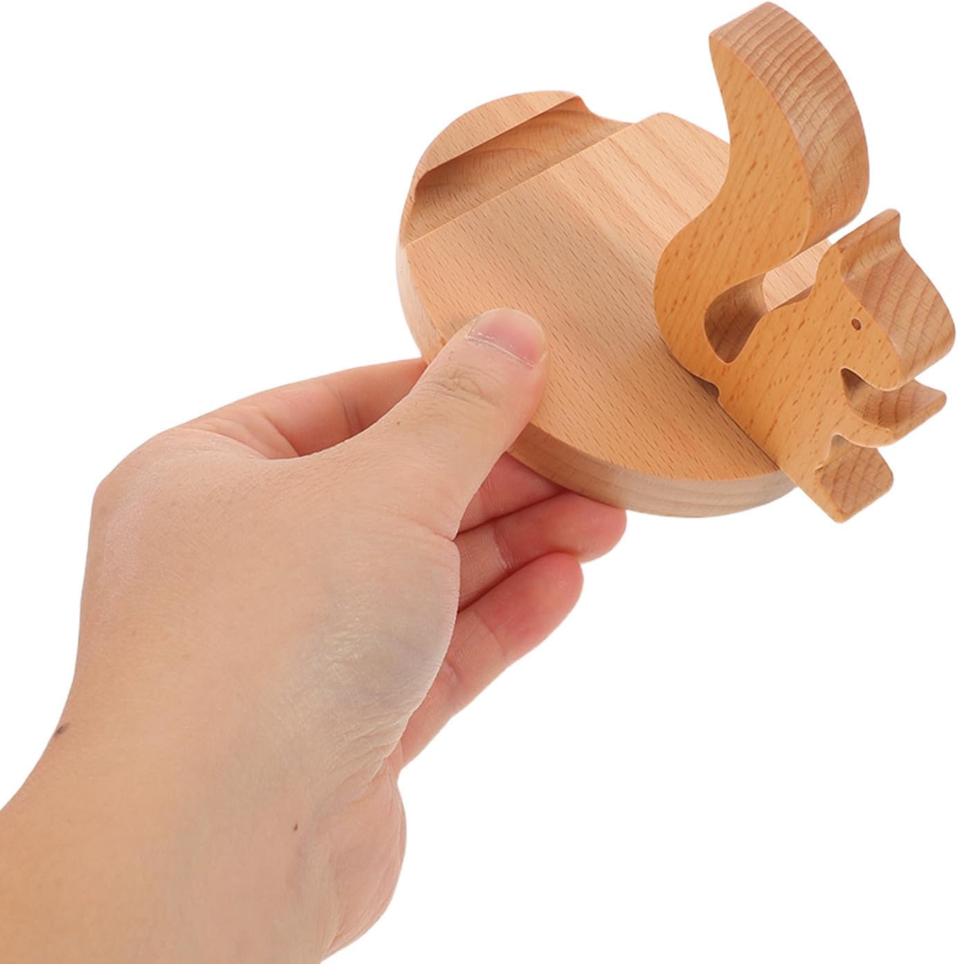 Wood Squirrel Mobile Phone Holder for Desk Cartoon Animal Cell Phone Stand with Space Efficient Design and Stable Secure Wood Material, Compact and Elegant Desktop Smartphone
