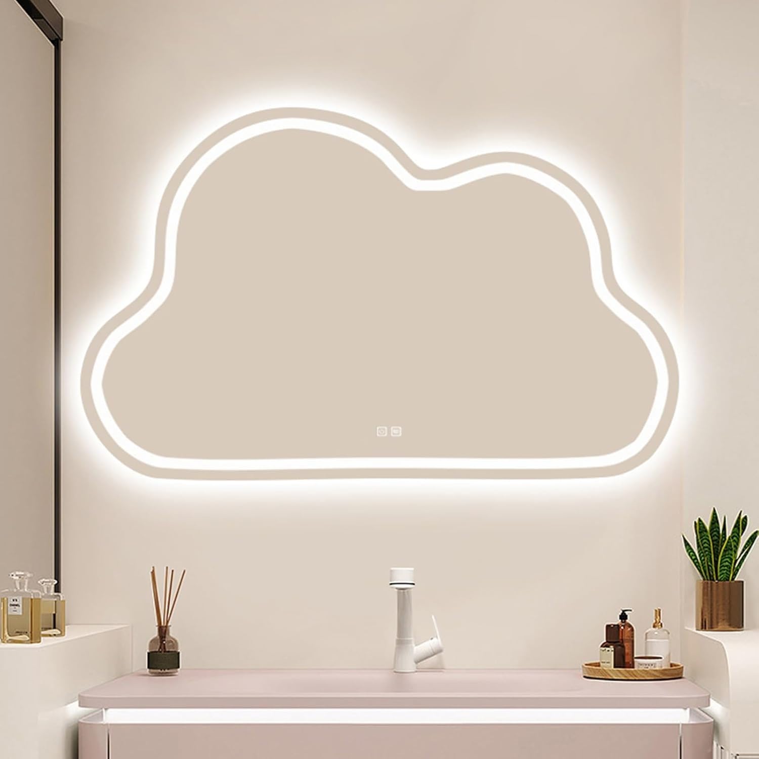 Miroir asymétrique de salle de bain LED dimmable et anti-buée 100cm