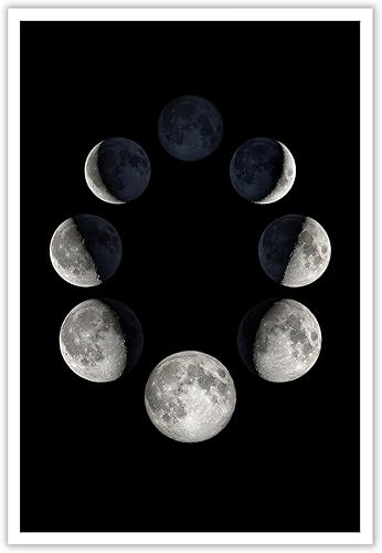 Viokalt Pósteres modernos minimalistas de lienzo de eclipse lunar, fases lunares fundibles, arte de pared, diseño de luna en blanco y negro,