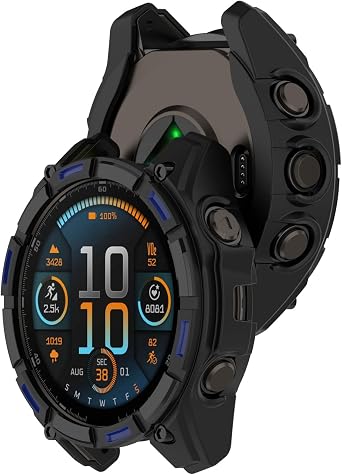 Disscool ケースカバー Garmin Tactix 8 AMOLED 47mm プロテクターカバー、ソフト アンチドロップ TPU 交換用保護ケース スマートウォッチアクセサリー ブラック+ブルー