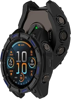 Compatible with Garmin Tactix 8 Solar 51mm Protective Case Cover, Smartwatch Silicone TPU Protective Case Cover Shell Soft and Durable Watch Accessories(Black+Blue)