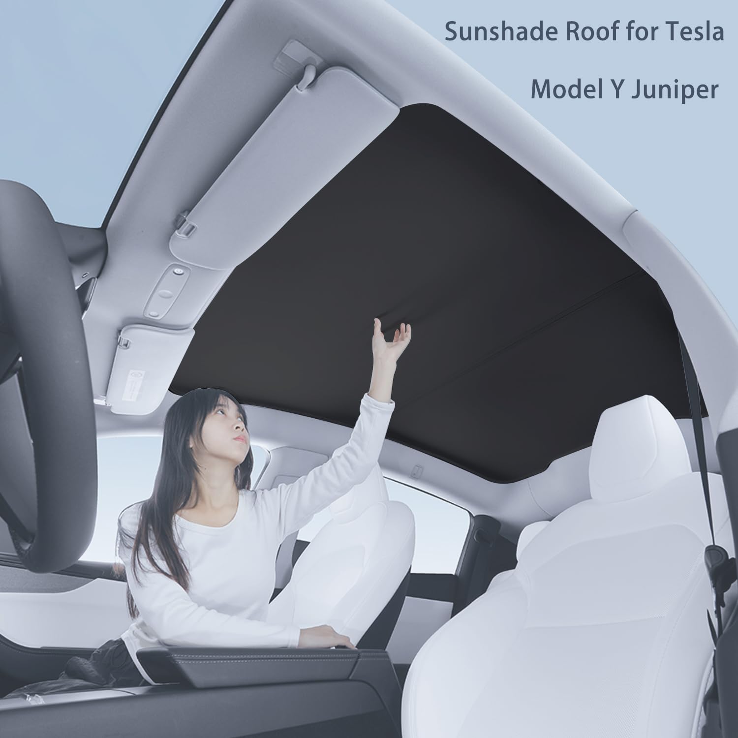 TOPABYTE Osłona przeciwsłoneczna na dach Tesla Model Y Juniper 2025, ulepszony kryształ lodowy, składany szklany dach samochodowy, osłona przeciwsłoneczna, izolacja cieplna, okno dachowe, ochrona