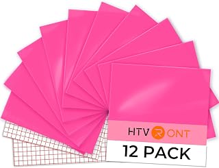 HTVRONT Glossy Neon Pink Permanent Vinyl 12 pcs 12x12 inches for Crafts | Waterproof Self-Adhesive Craft Vinyl, 10 Sheets & 2 Transfer Tapes, for Decals, Crafts, Compatible with Cricut & Silhouette