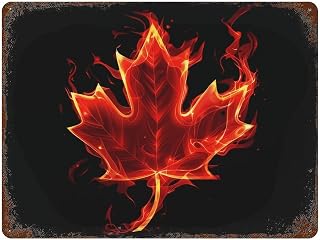 Canada Flag Maple Flame Novelty Iron Sign Vintage Tin Signs Wall Hanging Painting Poster Art Metal Decoration for Home Cafe Bar 12"×8"/16"×12"