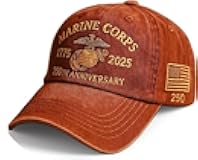 Marines Corps 250th Anniversary Baseball Cap for Men,USMC Retro Washed Cap