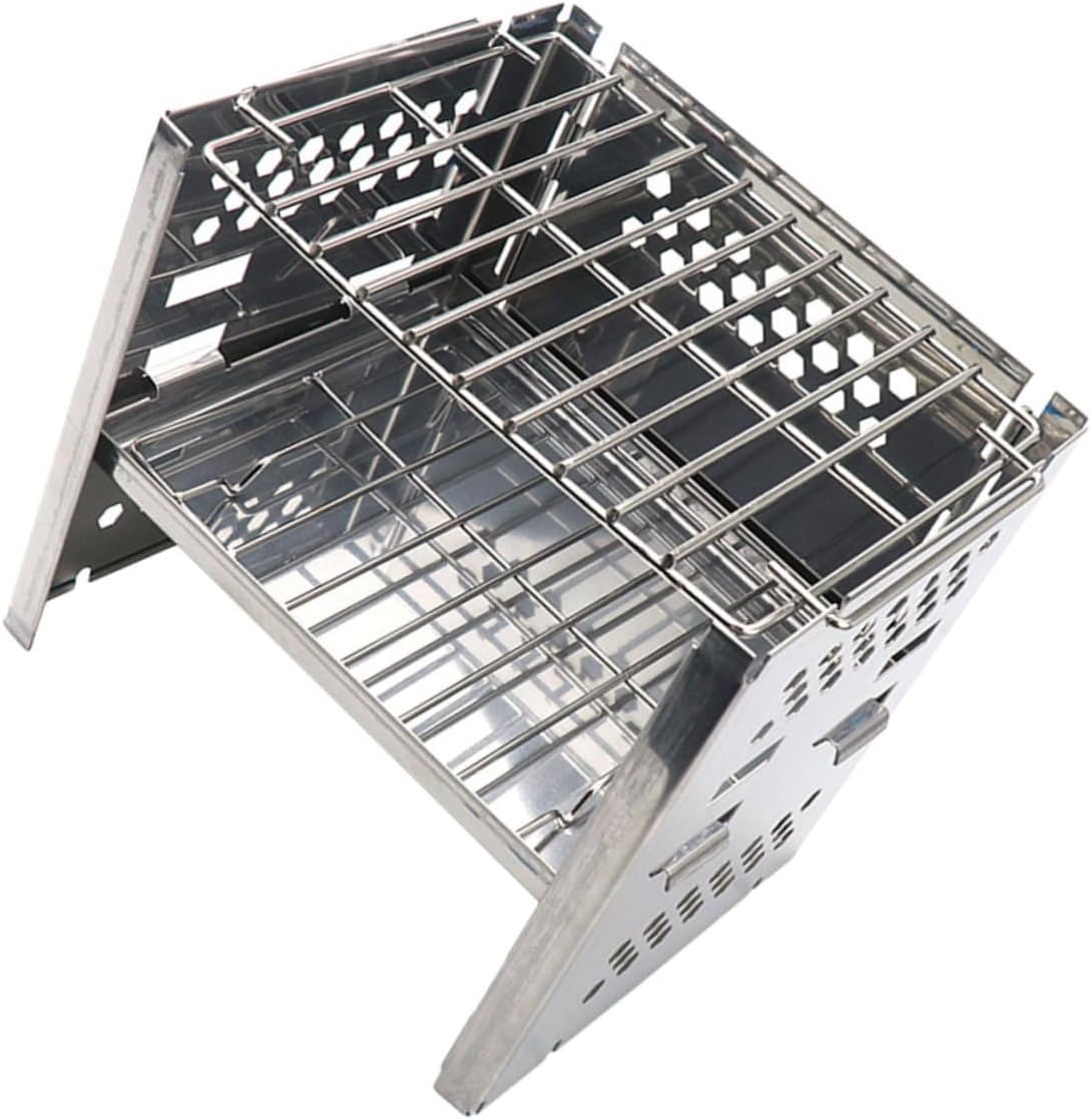 TOYANDONA Stainless Steel Adjustable Folding Barbecue Grill with Double-layer Charcoal Rack Portable Camping Bbq Stove for Outdoor Picnic and Hiking