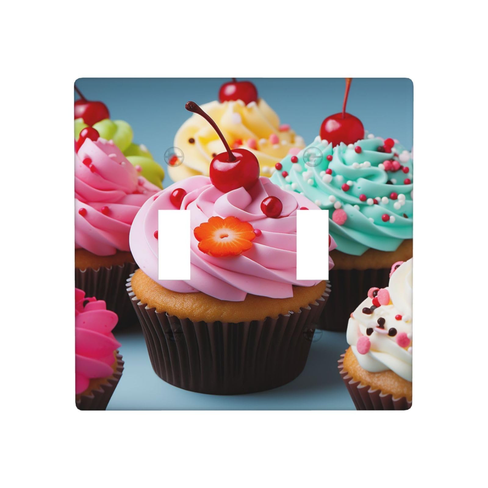 Decorator Double Toggle Light Switch Covers Cupcake Wall Plate 2-Gang Standard Size 4.5" x 4.5" Double Toggle Switch Wallplate Decorative 2 Gang Wall Switch Plate Covers