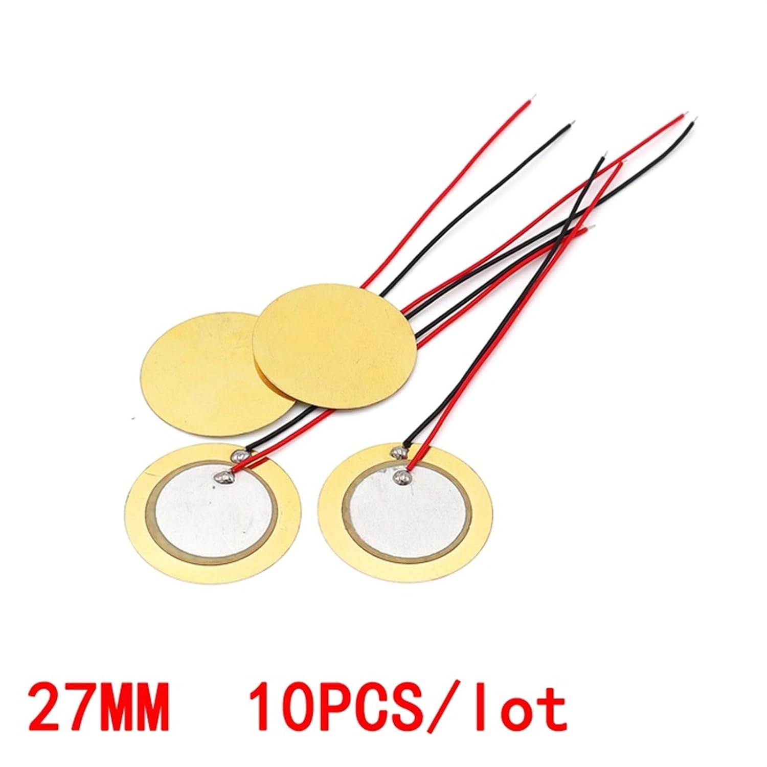 10 Pcs 27 MM Piezoelectric Piezo Ceramic Wafer Plate Dia 27mm for Buzzer Loudspeaker Line Length 60 MM