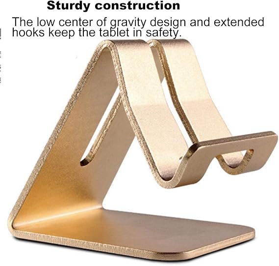 Tablet Stand Holder,Aluminum Solid Portablet Desktop Dock Hands Free Cradle Compatible with Tablets Such As iPad Air Mini Pro, Phone 14 13 11 XR MAX XS Max XR X Plus More Tablets (4-13 Inch) - Gold